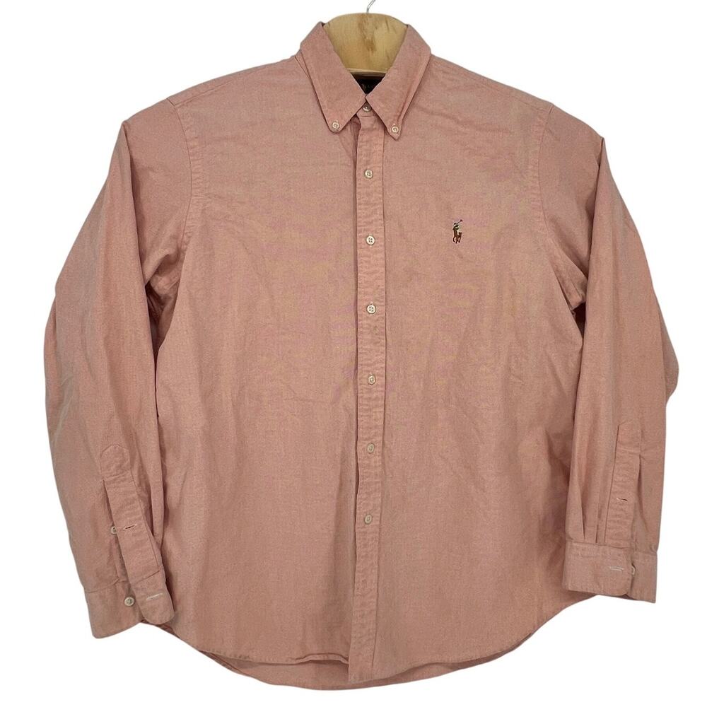 Ralph Lauren‎ Shirt Mens XL Button Down Peach Solid Oxford Classic